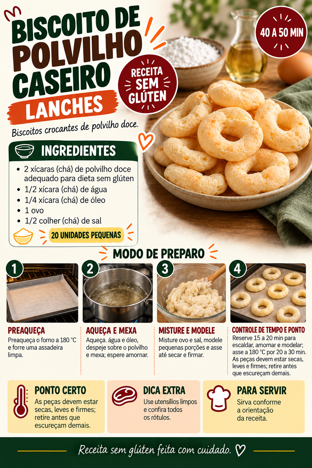Receita ilustrada de biscoito de polvilho caseiro