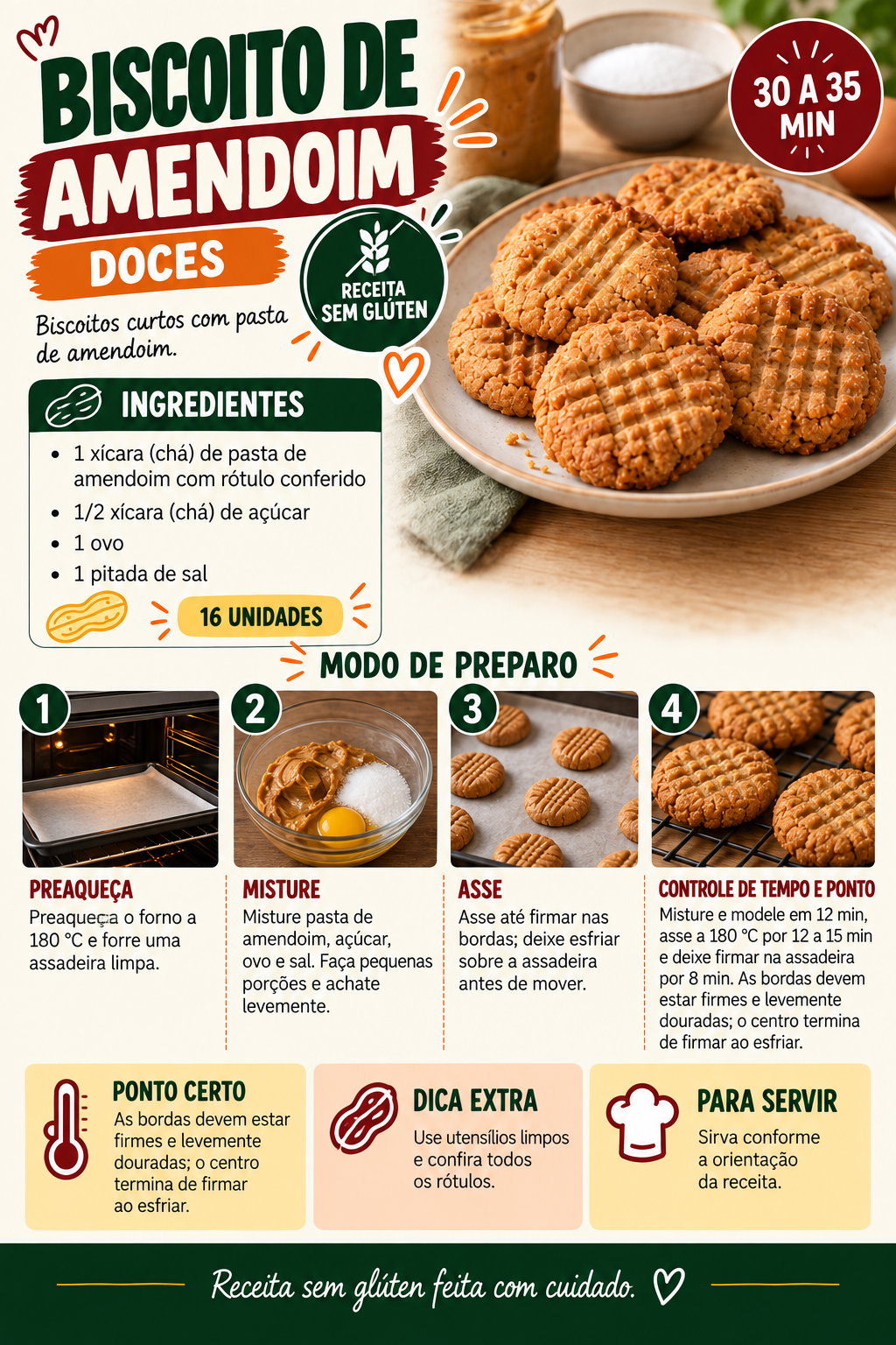 Receita ilustrada de biscoito de amendoim